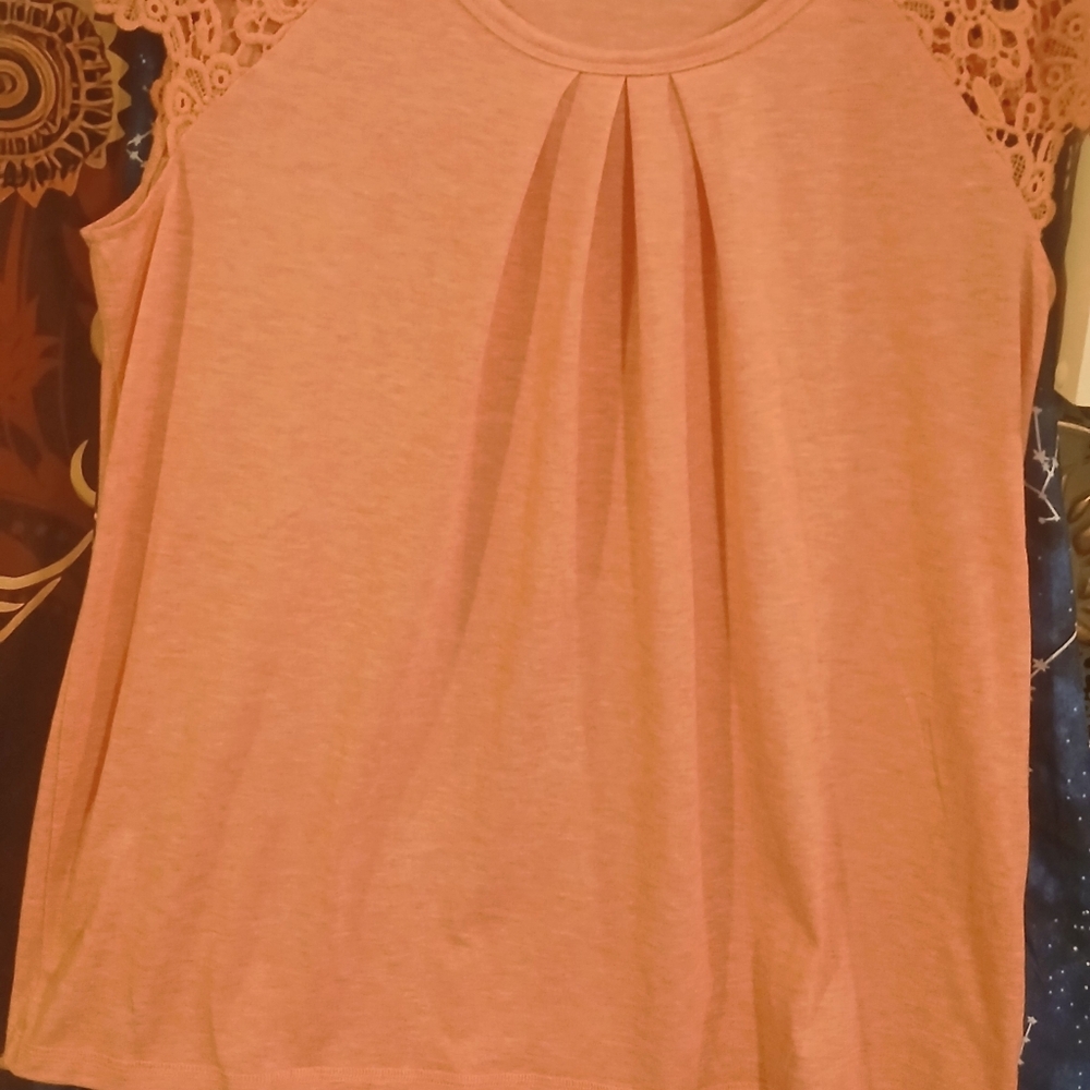 Chic Pink Women's Blouse with Lace Detail